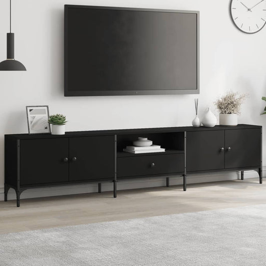 Meuble TV avec tiroir noir 200x25x44 cm en bois