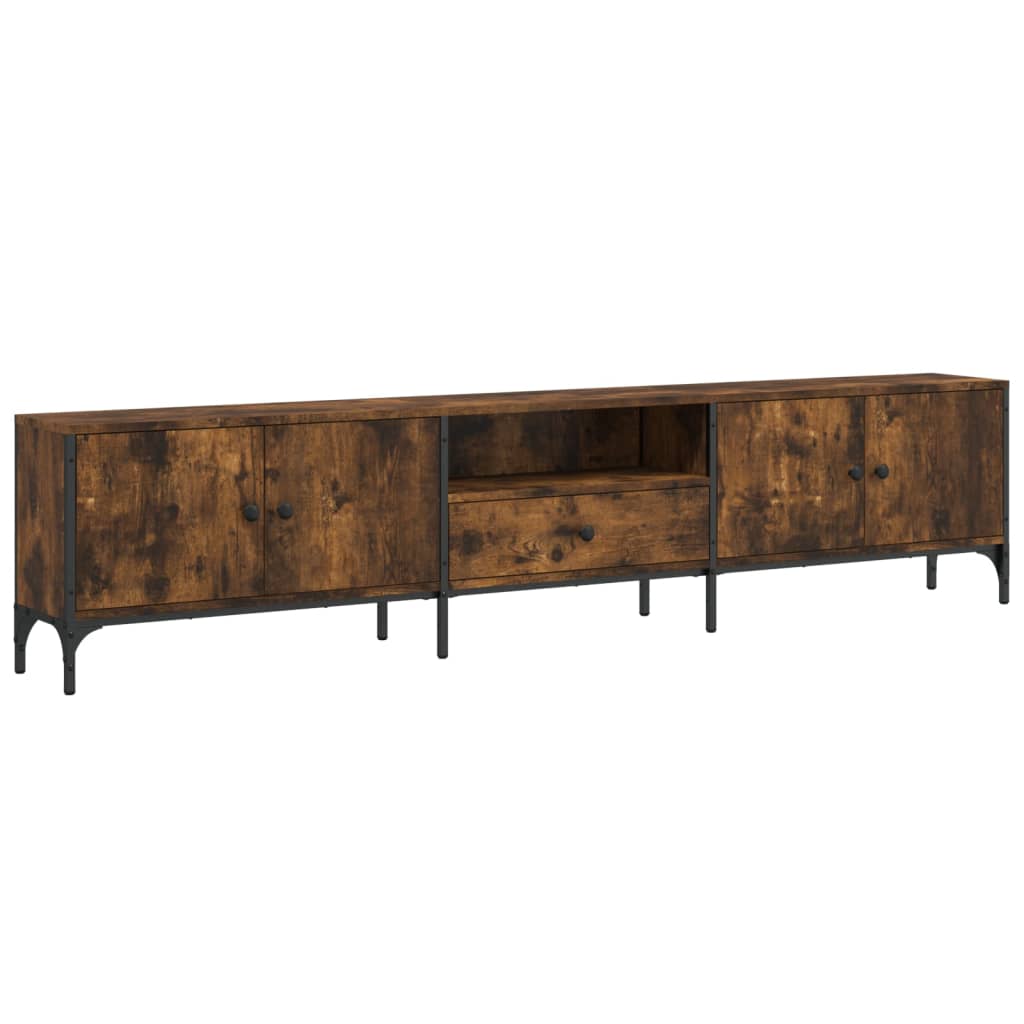 Meuble TV avec tiroir chêne fumé 200x25x44cm matériau bois
