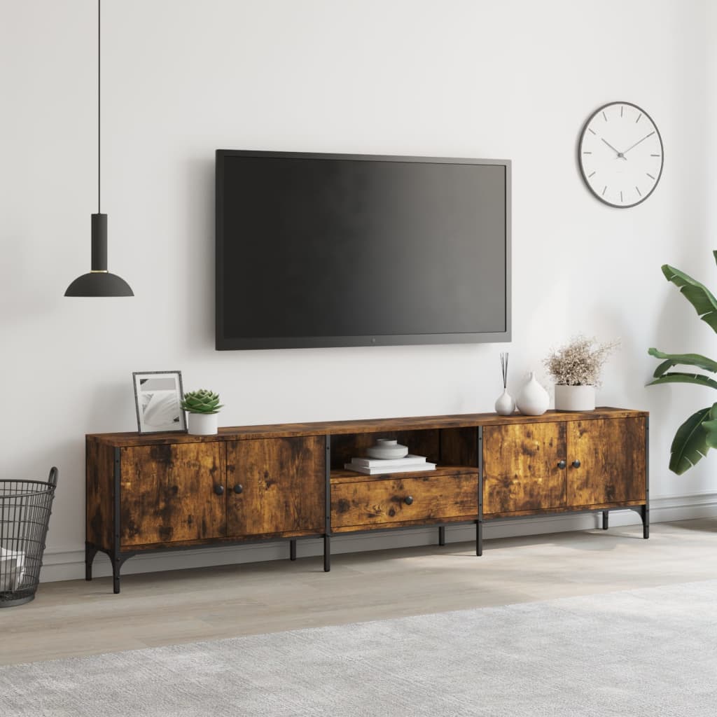 Meuble TV avec tiroir chêne fumé 200x25x44cm matériau bois