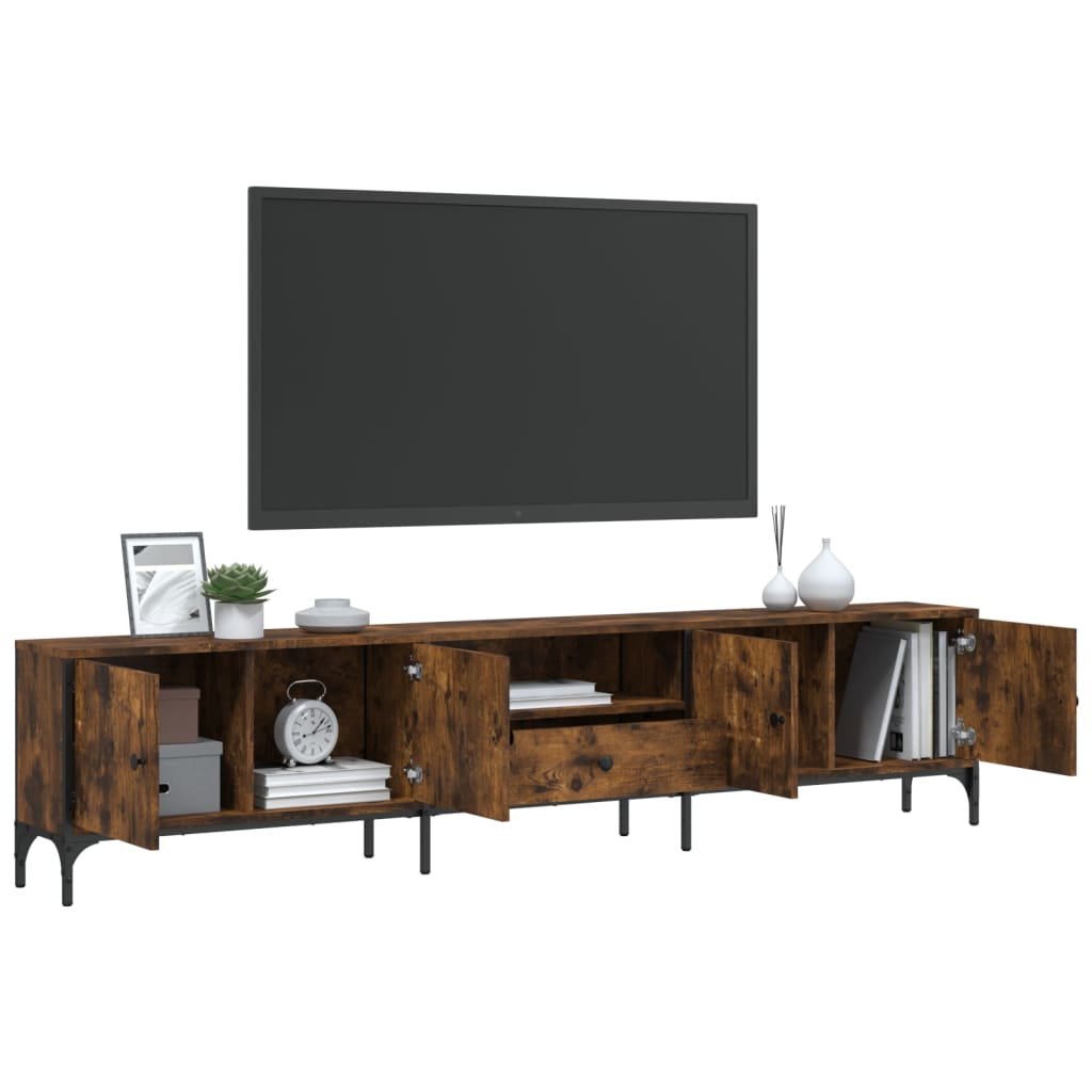 Meuble TV avec tiroir chêne fumé 200x25x44cm matériau bois
