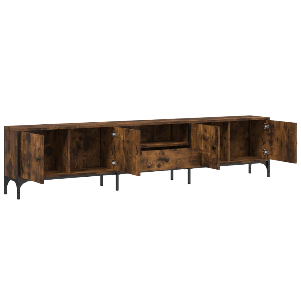 Meuble TV avec tiroir chêne fumé 200x25x44cm matériau bois