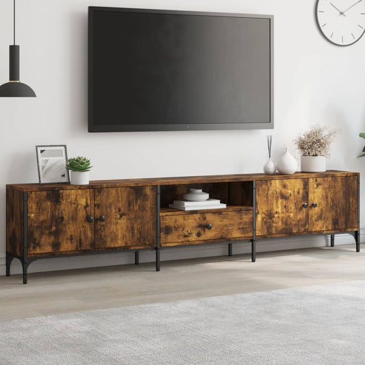 Meuble TV avec tiroir chêne fumé 200x25x44cm matériau bois