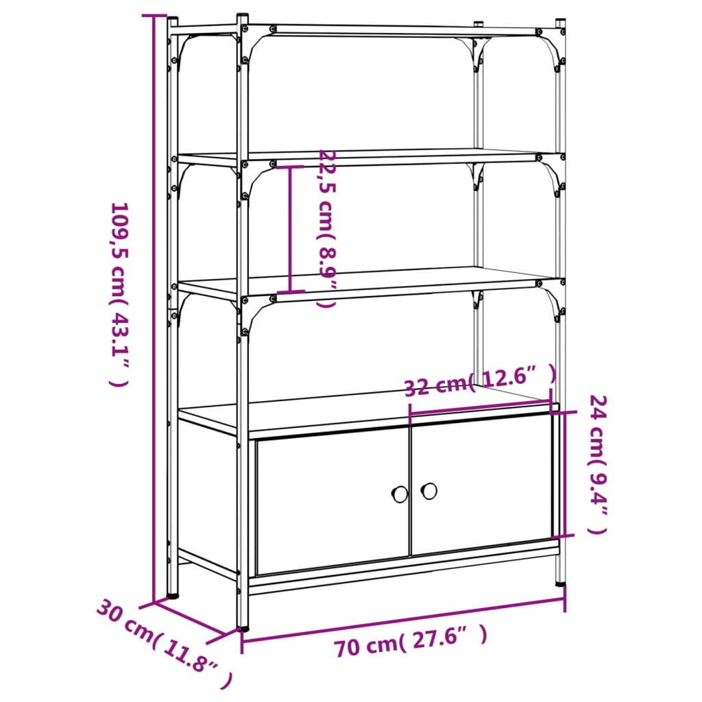 Bibliothèque 3 compartiments chêne brun 70x30x109,5 cm matière bois