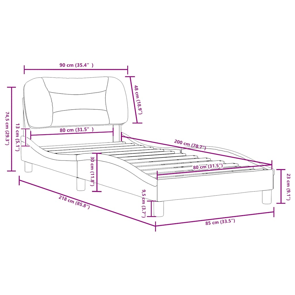 Bettgestell ohne Matratze "Hvar" Schwarz 80x200 cm Stoff