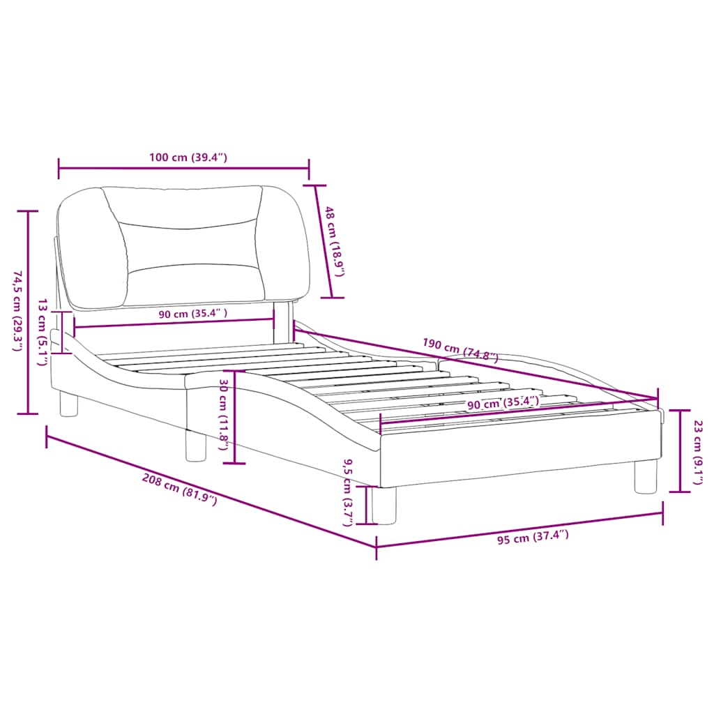 Bettgestell ohne Matratze "Hvar" Dunkelbraun 90x190 cm Stoff