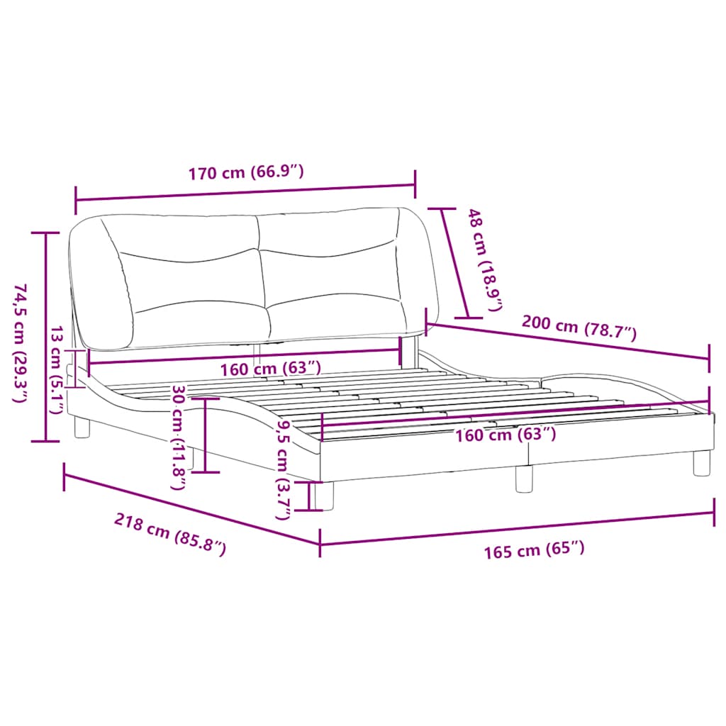 Bettgestell ohne Matratze "Hvar" Schwarz 160x200 cm Stoff