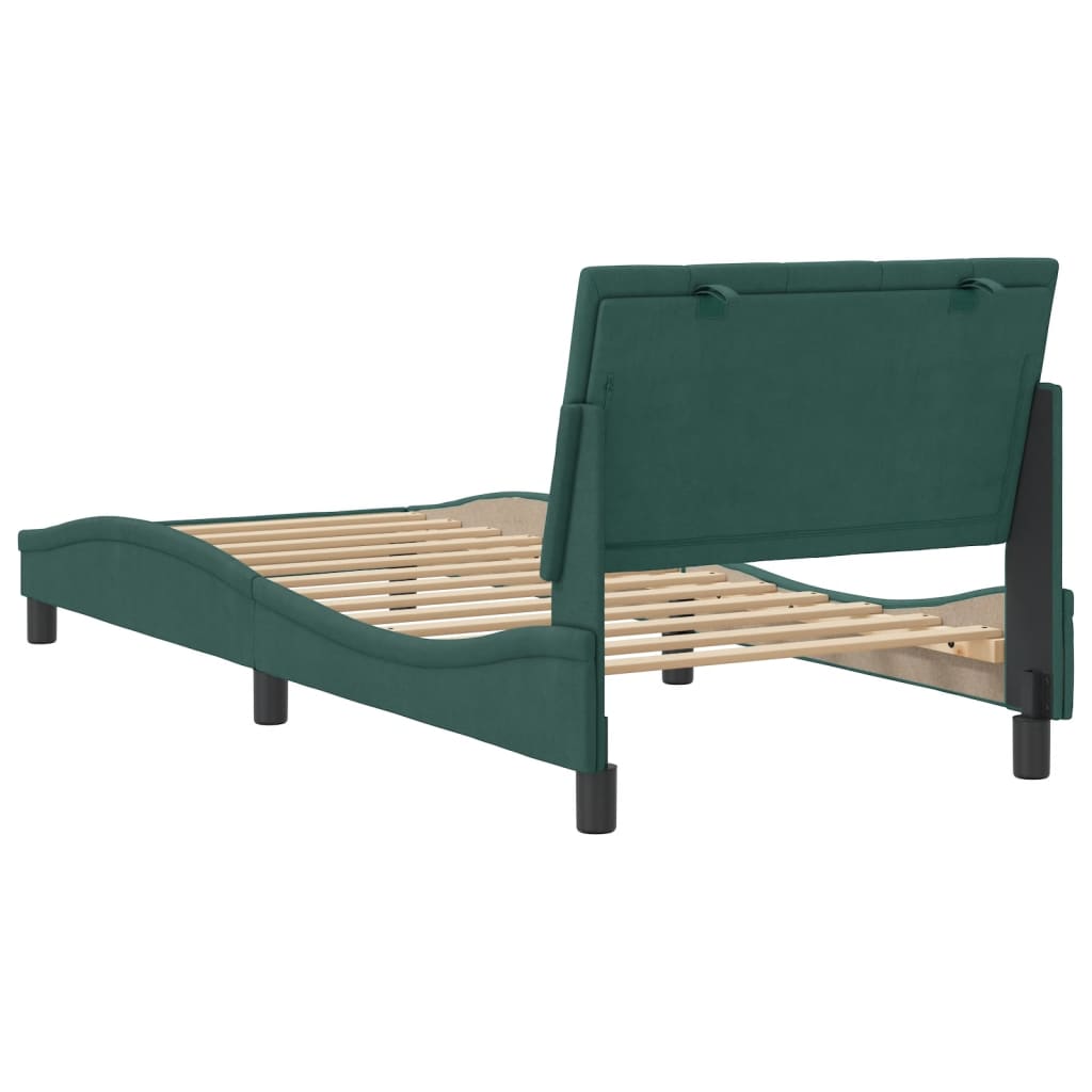 Bed frame without mattress dark green 90x190 cm velvet