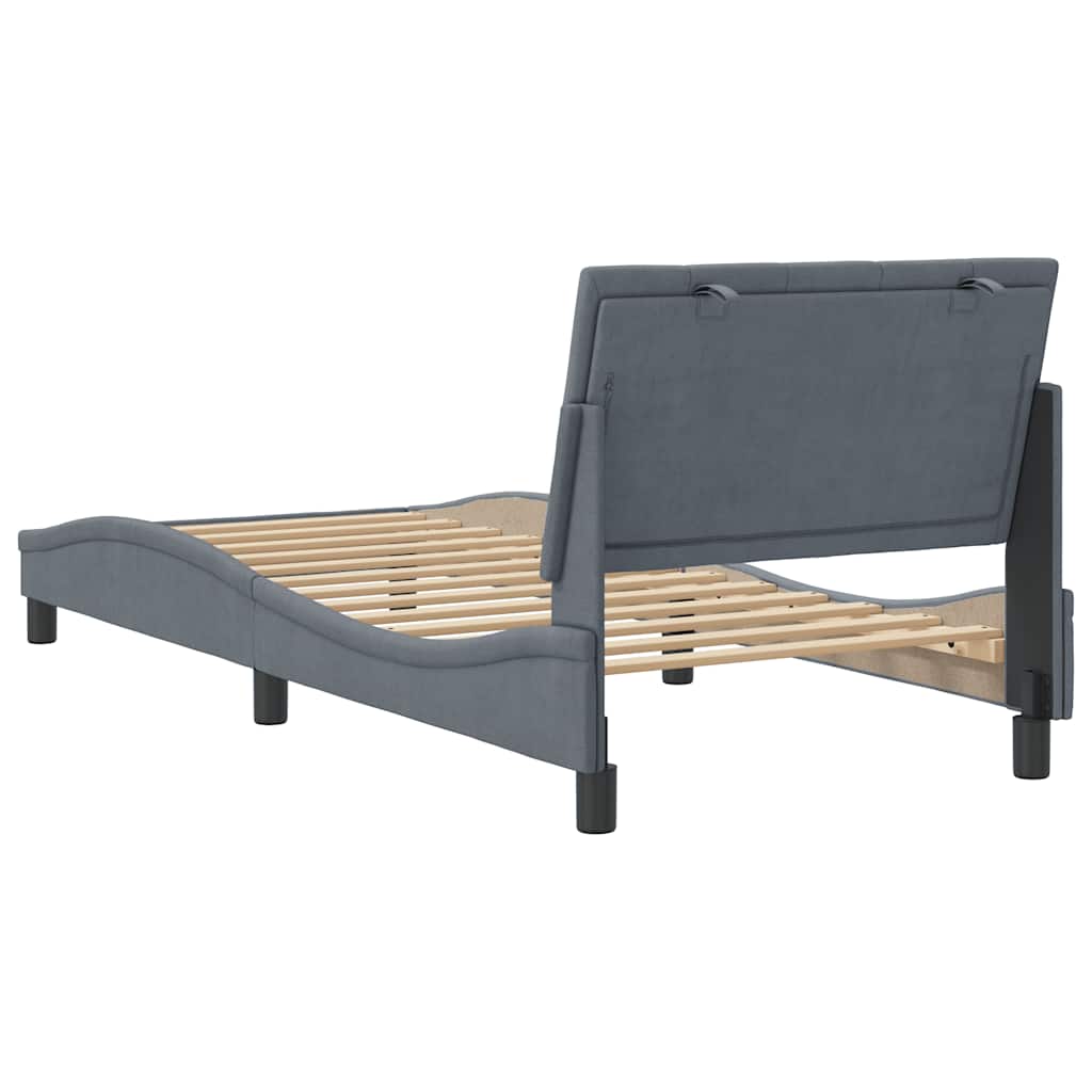 Bettgestell ohne Matratze "Hanko" Dunkelgrau 90x200 cm Samt