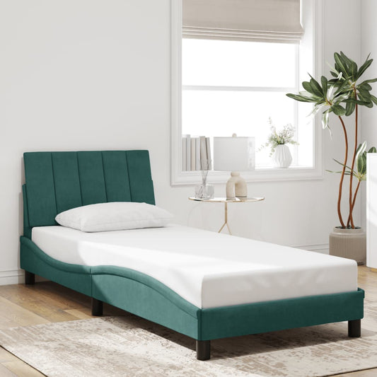 Cadre de lit sans matelas "Hanko" vert foncé 90x200 cm velours