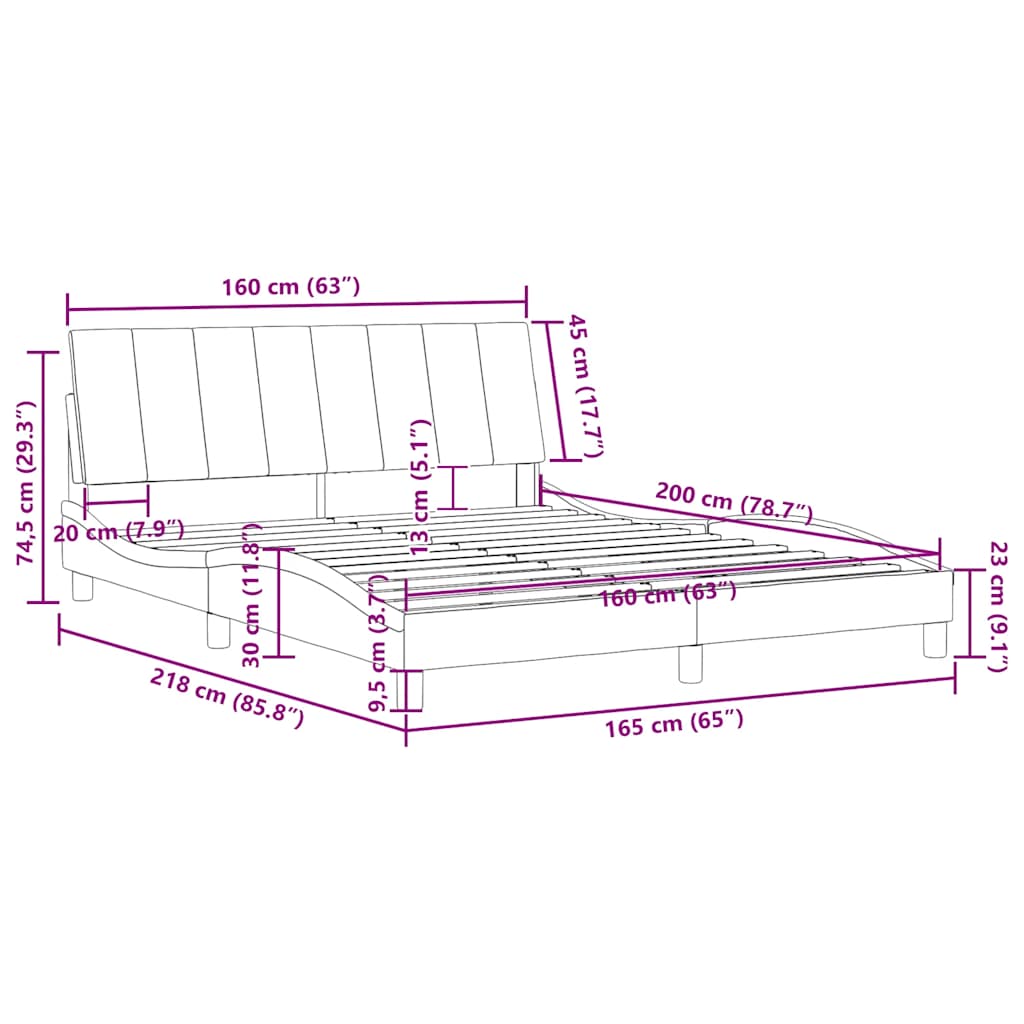 Bettgestell ohne Matratze "Hanko" Schwarz 160x200 cm Samt