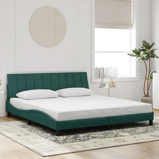 Cadre de lit sans matelas "Hanko" vert foncé 180x200 cm velours