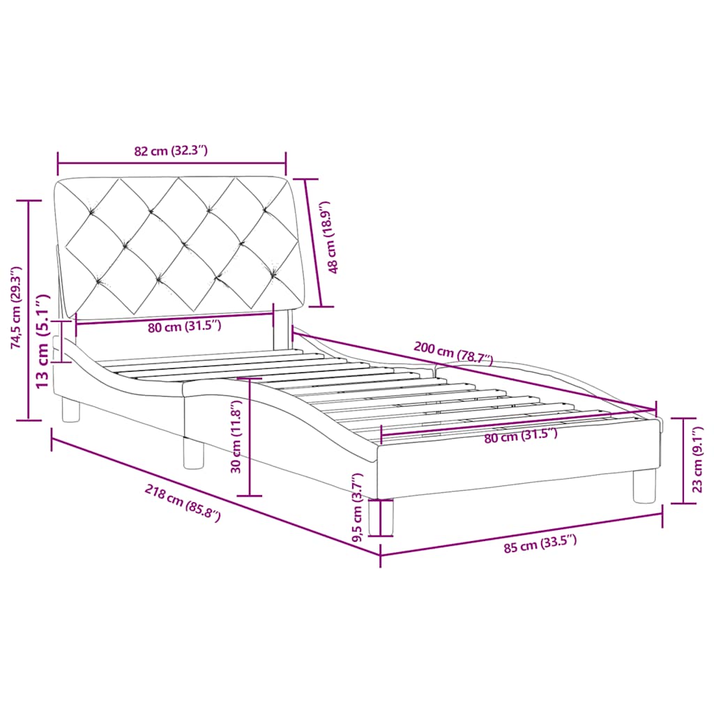 Bettgestell ohne Matratze Dunkelgrün 80x200 cm Samt