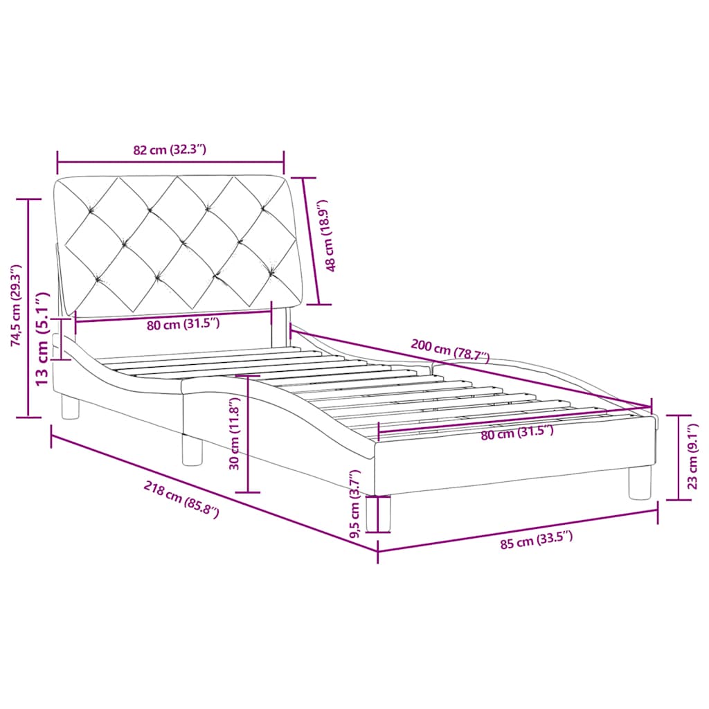 Bettgestell ohne Matratze Blau 80x200 cm Samt