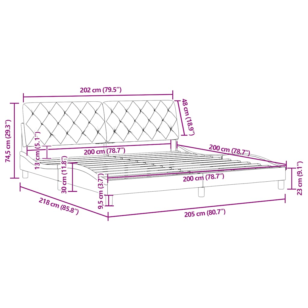 Bettgestell ohne Matratze Blau 200x200 cm Samt