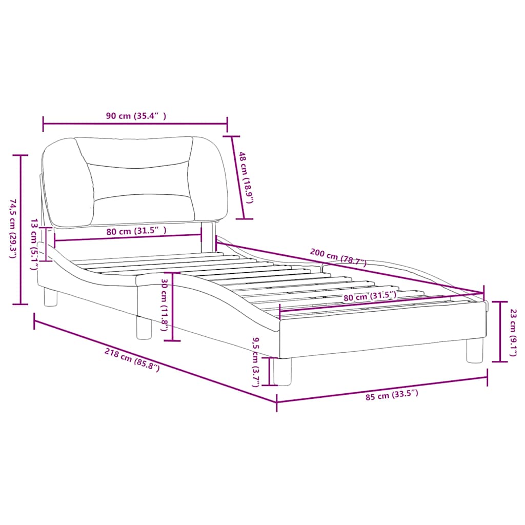 Bettgestell ohne Matratze "Hvar" Schwarz und Weiß 80x200 cm