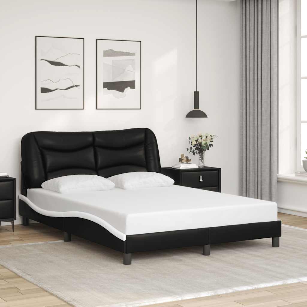 Bettgestell ohne Matratze "Hvar" Schwarz und Weiß 140x190 cm Kunstleder