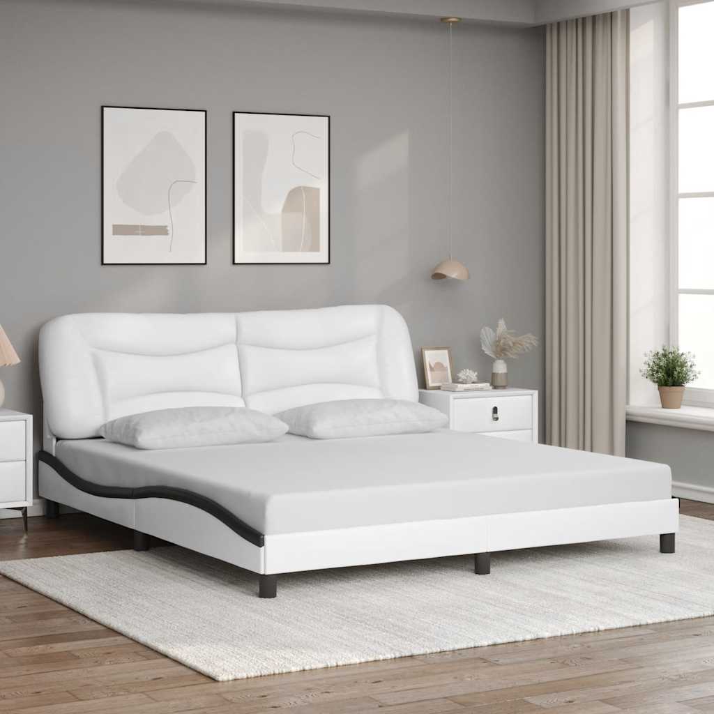Bettgestell ohne Matratze "Hvar" Weiß und Schwarz 180x200 cm Kunstleder