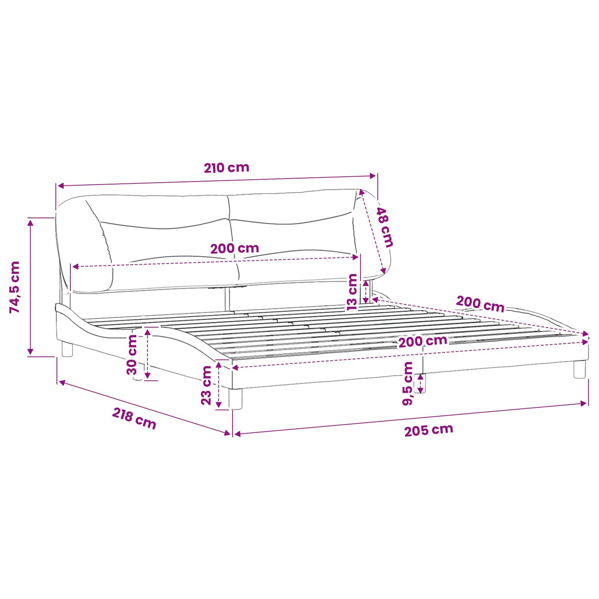 Bettgestell ohne Matratze "Hvar" Schwarz und Weiß 200x200 cm