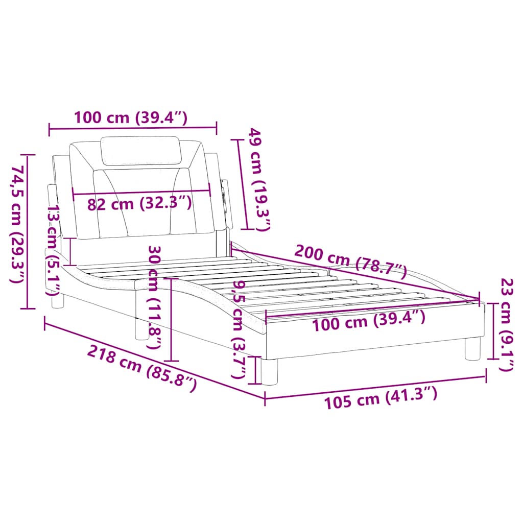 Bettgestell "Viana" ohne Matratze Schwarz 100x200 cm Kunstleder