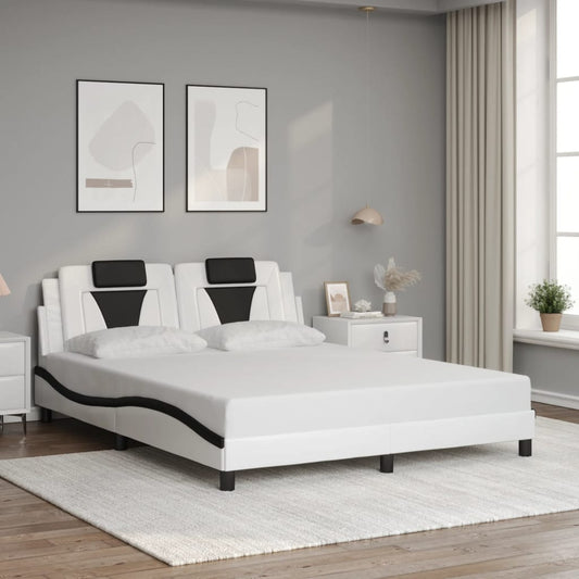 Bed frame with headboard white and black 160x200 cm artificial leather