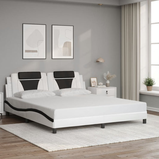 Bed frame with headboard white and black 180x200 cm artificial leather