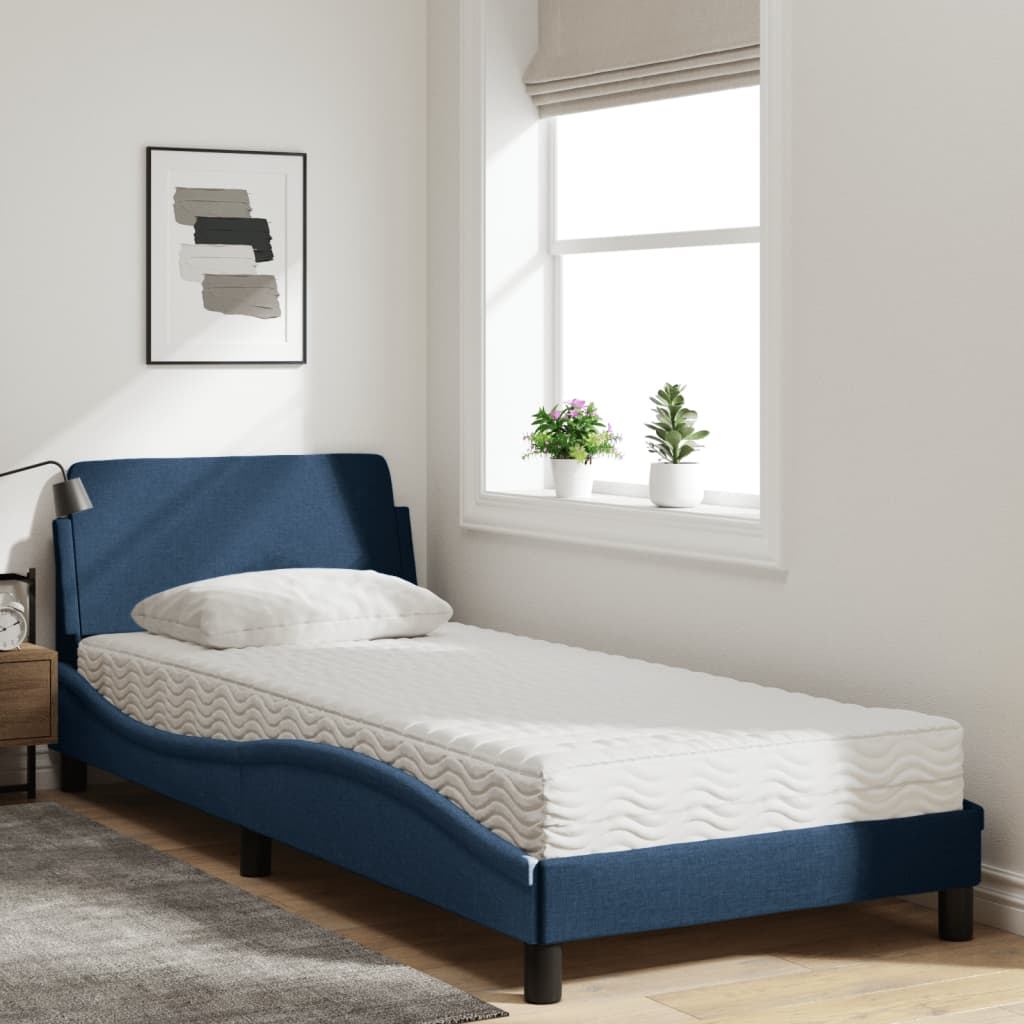 Bed with mattress blue 80x200 cm fabric