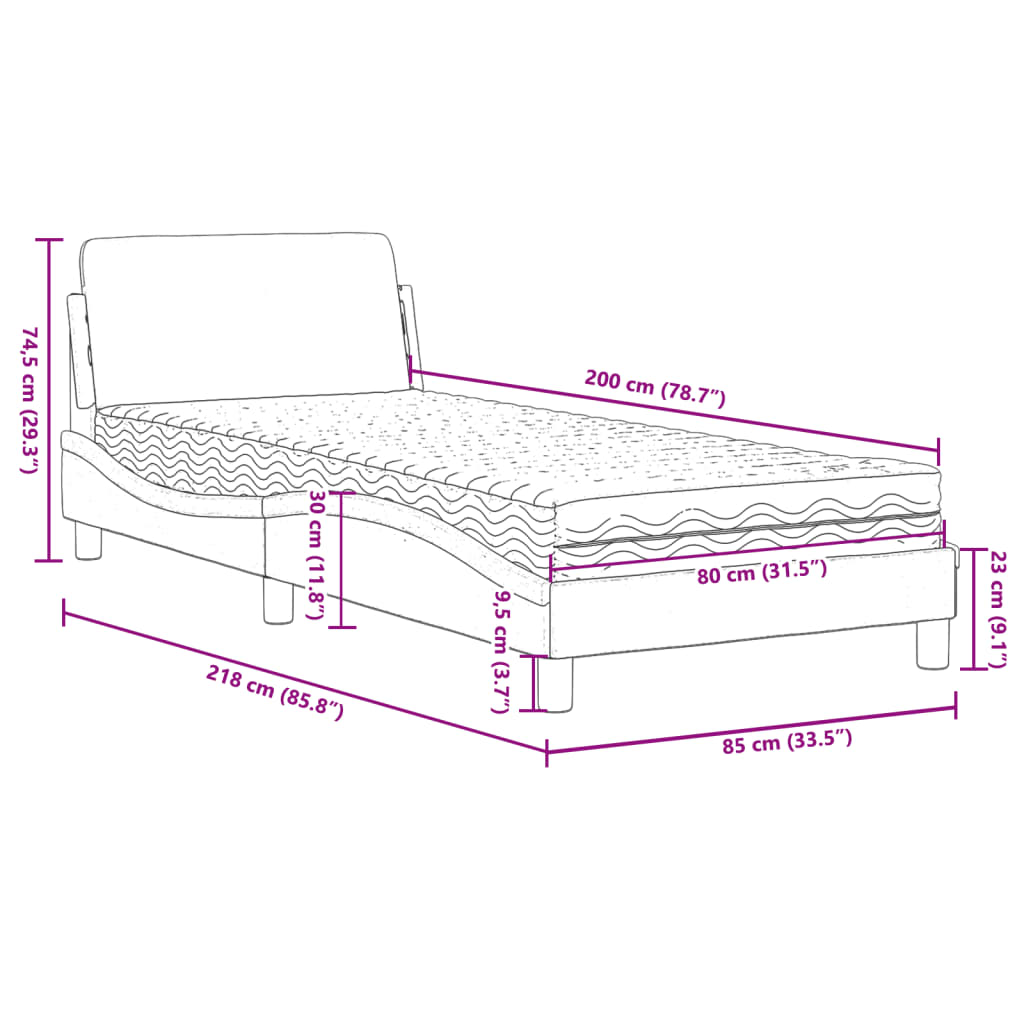 Bed with mattress blue 80x200 cm fabric