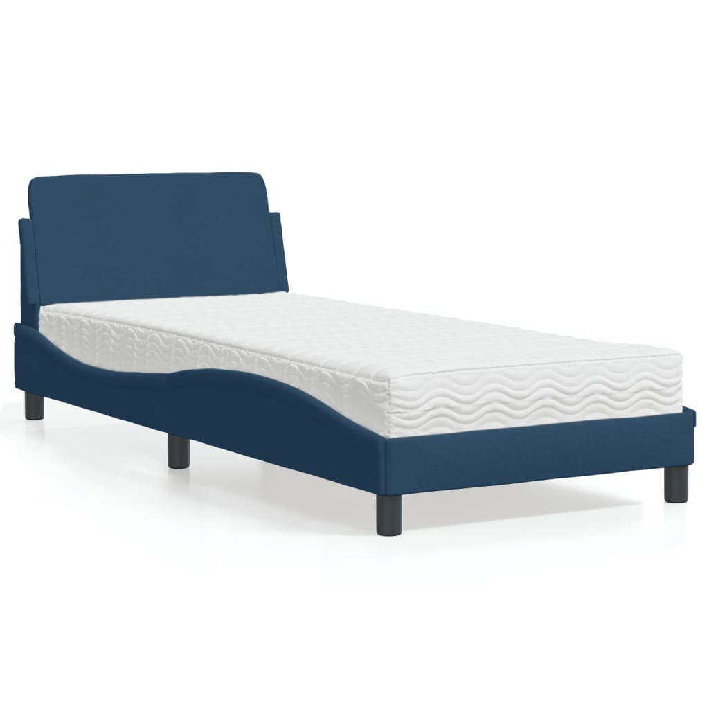 Bed with mattress blue 80x200 cm fabric