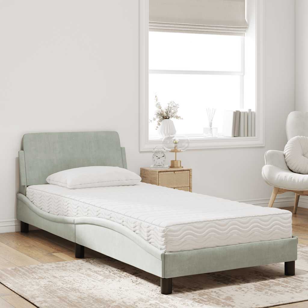 Bett mit Matratze "Dover" Hellgrau 80x200 cm Samt