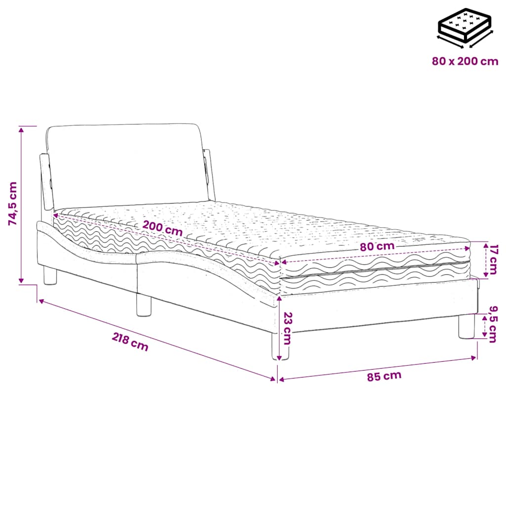 Bett mit Matratze "Dover" Hellgrau 80x200 cm Samt