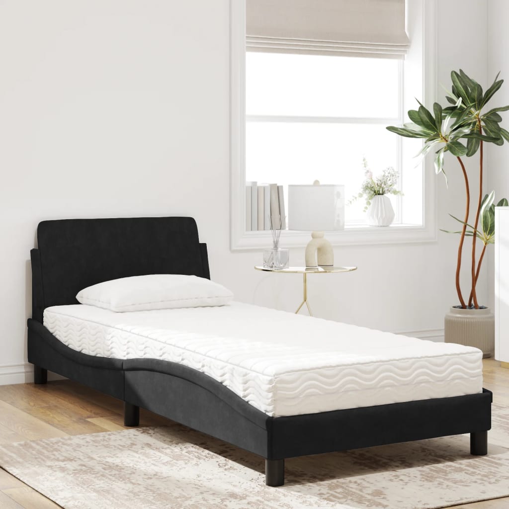 Bett mit Matratze "Dover" Schwarz 80x200 cm Samt