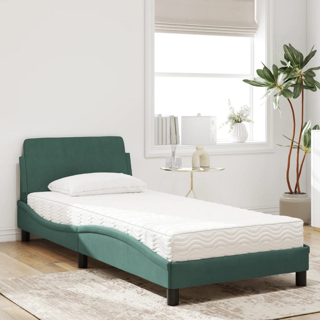 Bed with mattress dark green 80x200 cm velvet