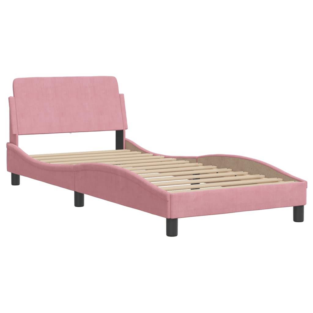 Bed with mattress pink 80x200 cm velvet