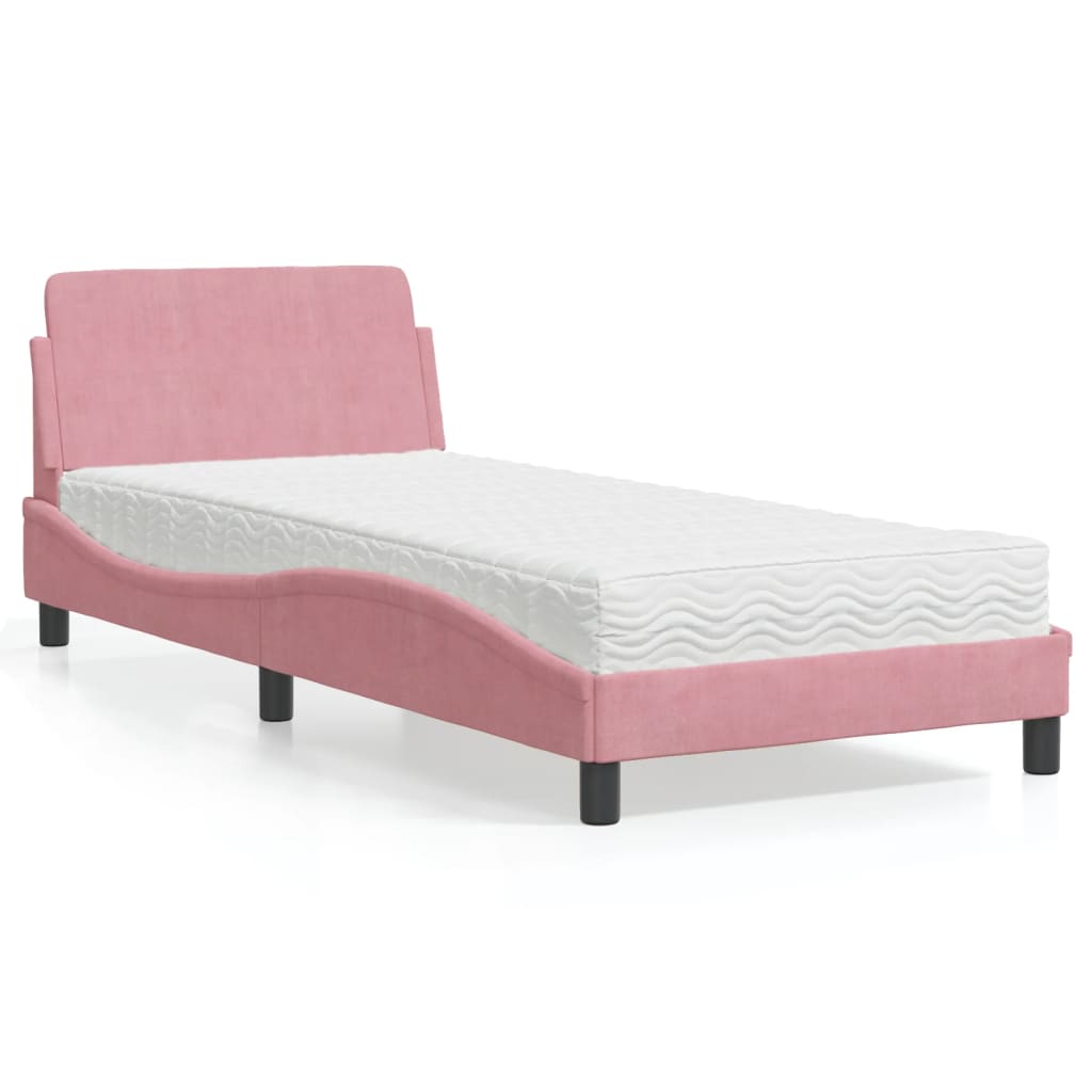 Bed with mattress pink 80x200 cm velvet