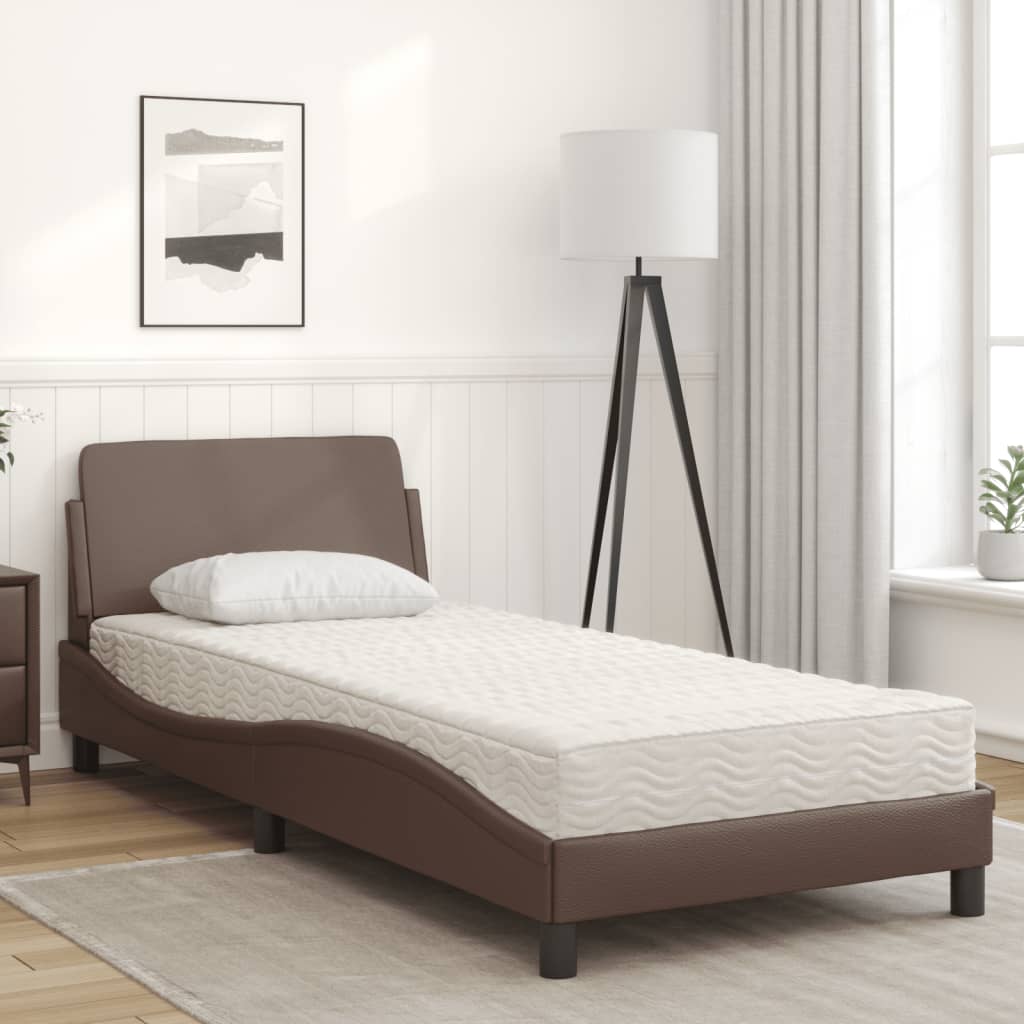 Lit avec matelas "Dover" marron 80x200 cm en similicuir