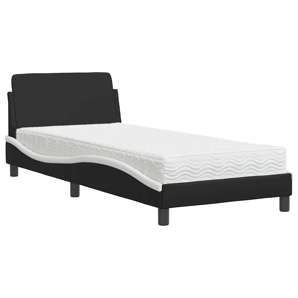 Bett mit Matratze "Dover" Schwarz und Weiß 80x200 cm Kunstleder