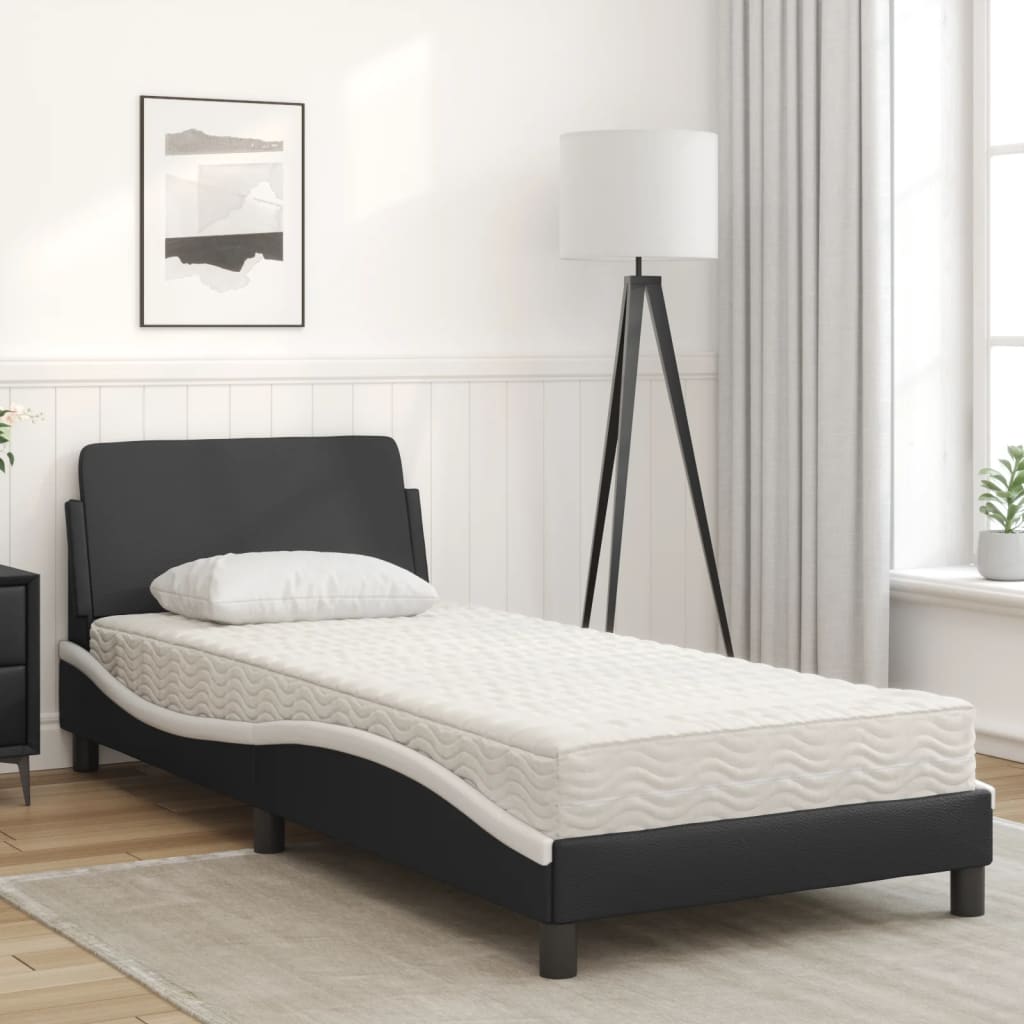 Bett mit Matratze "Dover" Schwarz und Weiß 80x200 cm Kunstleder
