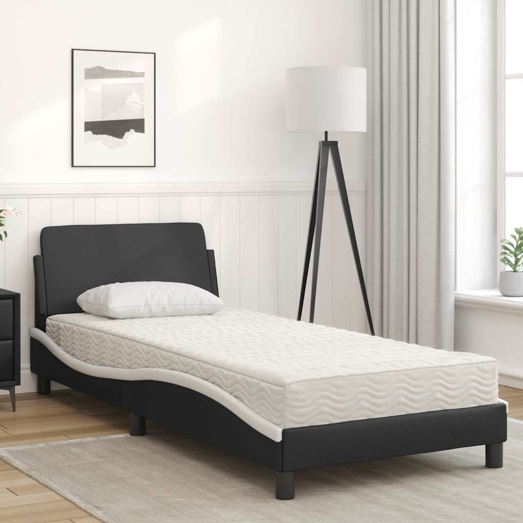 Bett mit Matratze "Dover" Schwarz und Weiß 80x200 cm Kunstleder