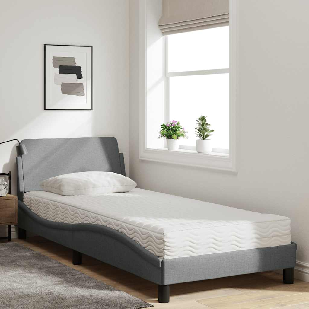 Bett mit Matratze "Dover" Hellgrau 90x190 cm Stoff
