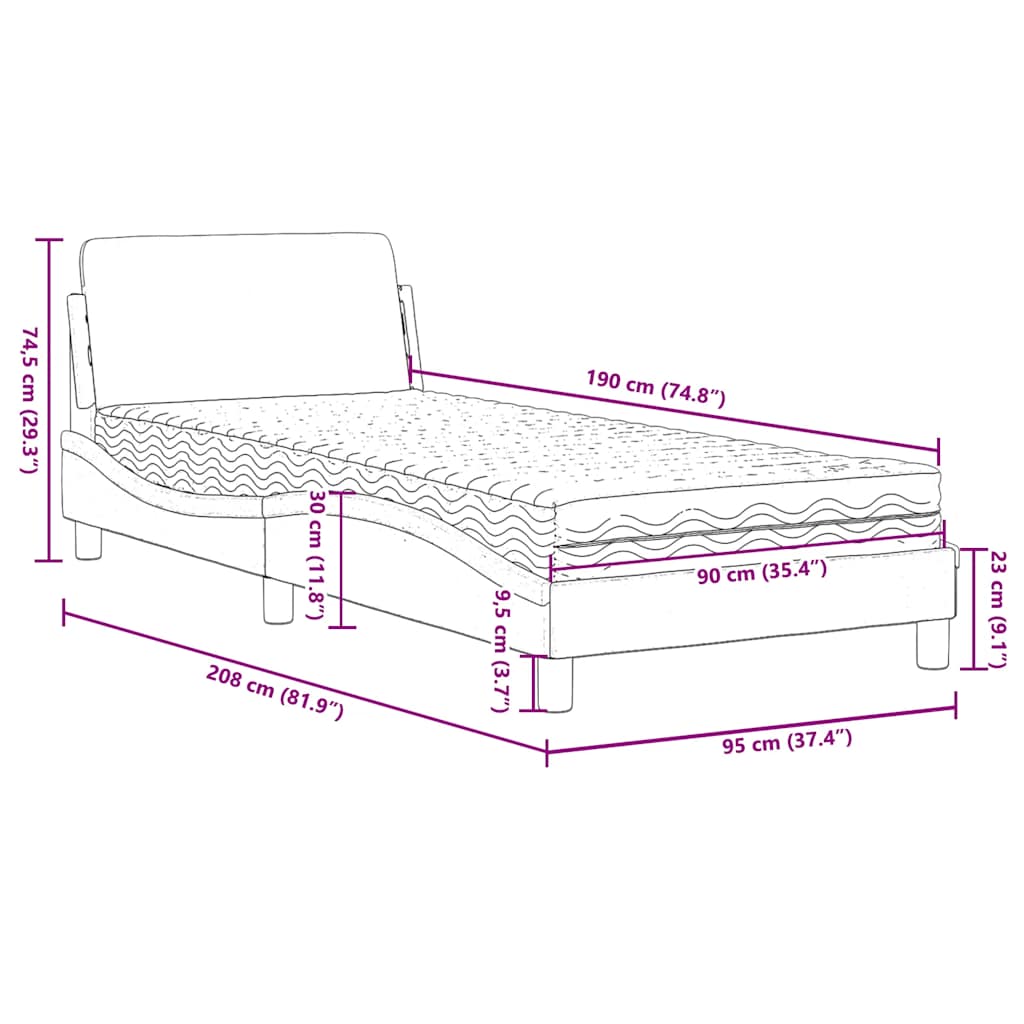 Bett mit Matratze "Dover" Hellgrau 90x190 cm Stoff