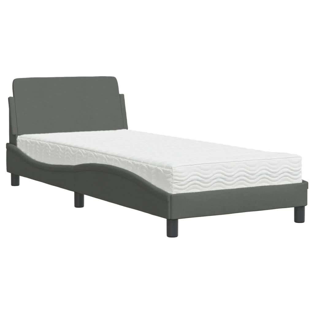 Bett mit Matratze "Dover" Dunkelgrau 90x190 cm Stoff