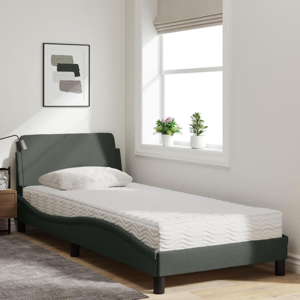 Bett mit Matratze "Dover" Dunkelgrau 90x190 cm Stoff