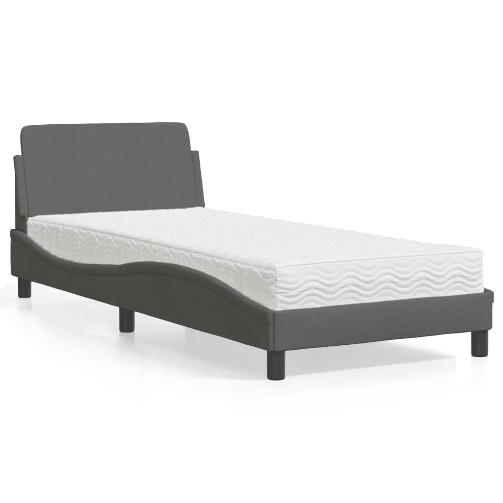 Bett mit Matratze "Dover" Dunkelgrau 90x190 cm Stoff