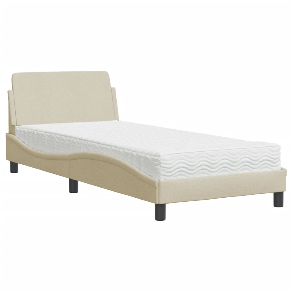 Bed with mattress cream 90x190 cm fabric