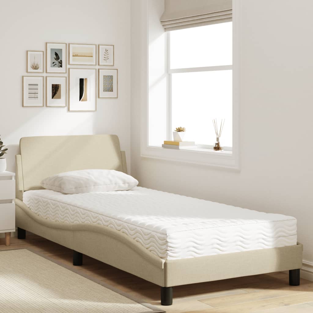 Bed with mattress cream 90x190 cm fabric