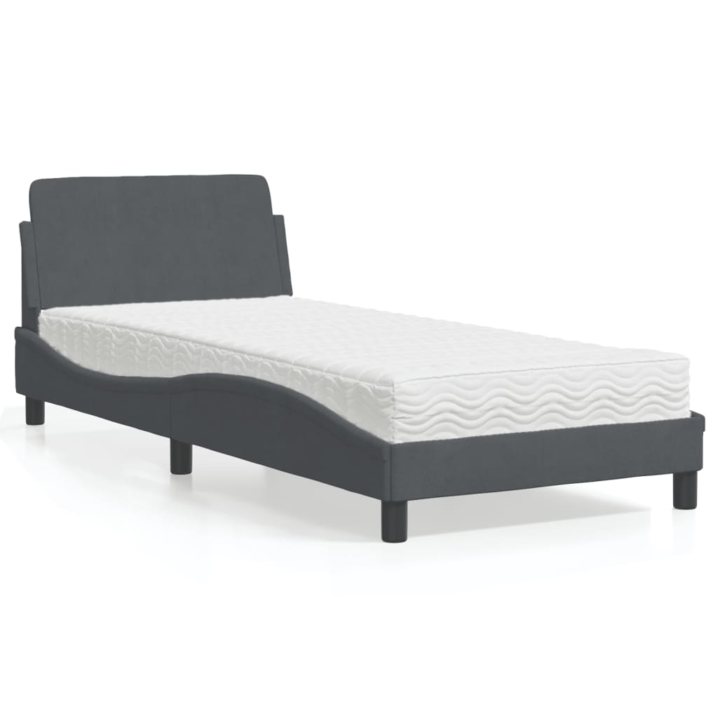 Bett mit Matratze "Dover" Dunkelgrau 90x190 cm Samt