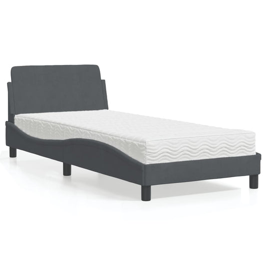 Bett mit Matratze "Dover" Dunkelgrau 90x190 cm Samt