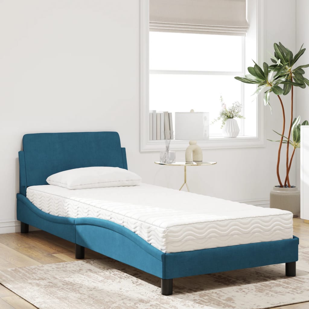 Bed with mattress blue 90x190 cm velvet