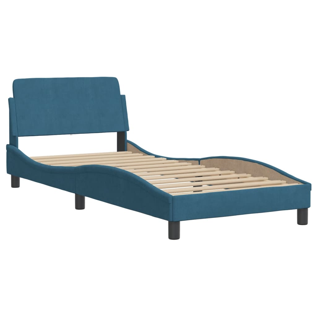 Bed with mattress blue 90x190 cm velvet