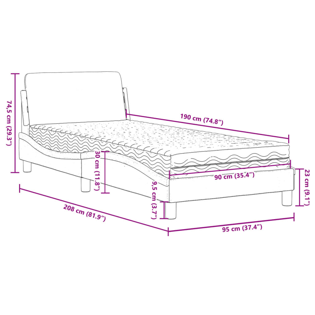 Bed with mattress blue 90x190 cm velvet
